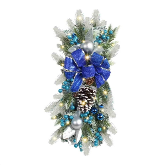 Christmas Lights, Christmas Rattan Upside Down Tree Wall Hanging Door Hanging Restaurant Decoration, Blue