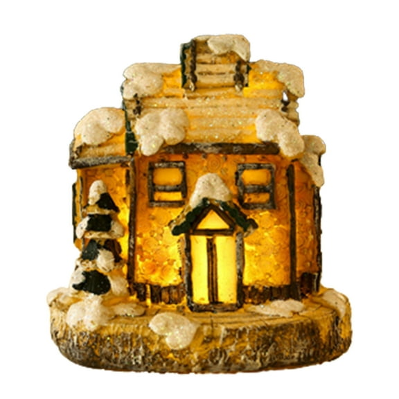 Christmas Lights, Mini Light Up Resin House Battery Operated In Dark Snowhouse Scene Collectible Buildings Miniature For Home Bedroom Table Desk Decoration, Orange