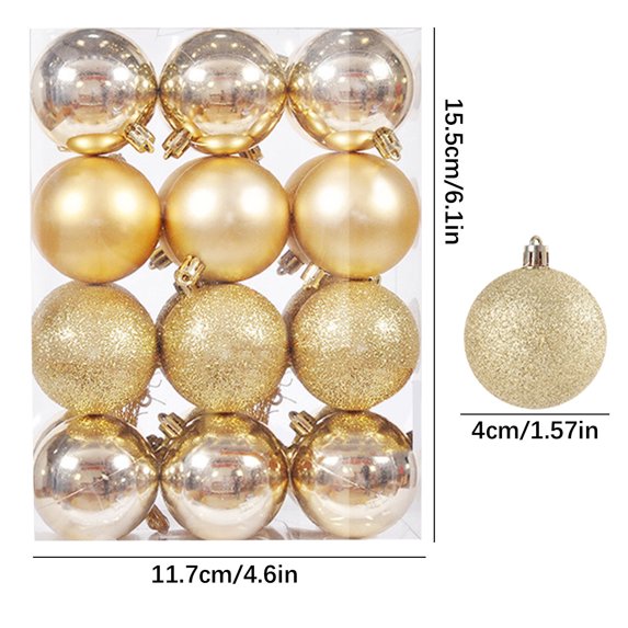 Mikilon Christmas Tree Decorations, 24PCS Christmas Tree Ornament Pendant Party Supplies Tree Hanging Plastic Ball 4cm/1.57in, Gold
