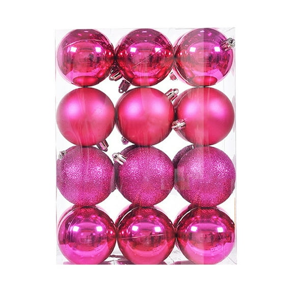 Christmas Tree Decorations, 24PCS Christmas Tree Ornament Pendant Party Supplies Tree Hanging Plastic Ball 4cm/1.57in, Hot Pink