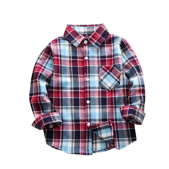 Mikilon Classic Plaid Shirts for Boys Stand-up Neck and Long Sleeve Shirts Fall Comfortable and Versatile Shirts ,Size 3-10 Years