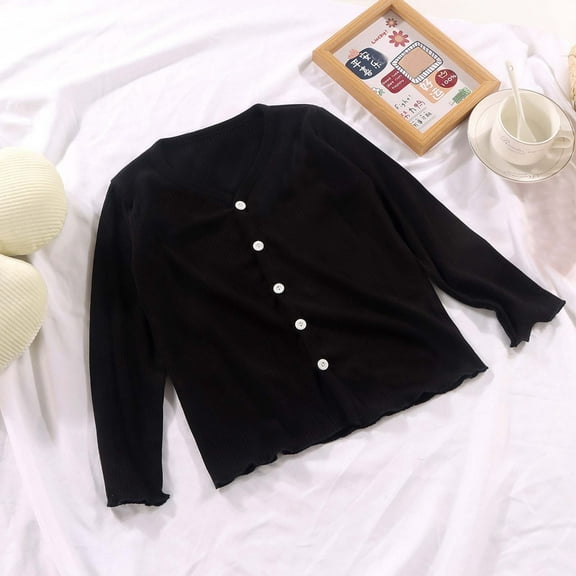 Fesfesfes Cute Cardigan Sweaters for Girls 3M-8Y Long Sleeve V-Neck Tops Spring and Fall Casual Solid Color Sweater Comfortable Kids Clothes