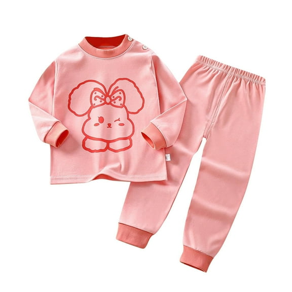 Fesfesfes Cute Printed Pajama Sets for Kids Size 0 Month-3 Years Round Neck Long Sleeve Pajama Shirts Elastic Waist Wide Leg Baggy Pajama Pants