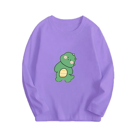 Mikilon Cute Tops for Girls 8-14 Solid Color Graphic Casual Long Sleeve Undershirts Comfortable Round Neck Tops Fall and Winter Printed Tops for Kids