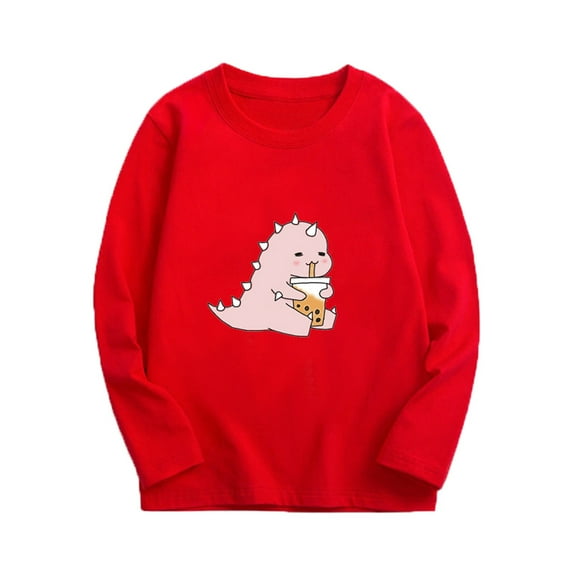 Mikilon Cute Tops for Girls 8-14 Solid Color Graphic Casual Long Sleeve Undershirts Comfortable Round Neck Tops Fall and Winter Printed Tops for Kids
