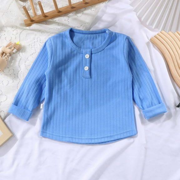 Fesfesfes Cute Undershirts for Girls 3M-6Y Long Sleeve Round Neck Tops Spring and Fall Casual Solid Color Undershirts Soft Kids Clothes