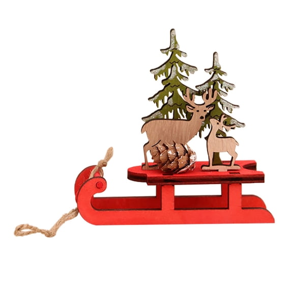 Christmas Decorations Home Ornaments, Christmas Decoration Wooden DIY Sleigh Ornaments Combination Decoration, Multicolor