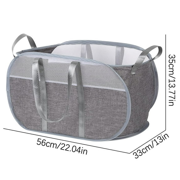Durable Collapsible Laundry Baskets, Mesh Pop Up Laundry Hamper, Foldable Clothes Storage Hamper with Reinforced Carry Handles for Laundry, Bathroom, Kids Room, Dorm, Gray