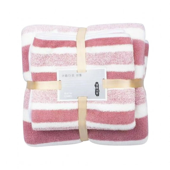 Luxury Towel Set Bath Towel and 2 Hand Towels Extra Absorbent Quick Dry Towels for Bathroom Soft and Comfortable(Pink)