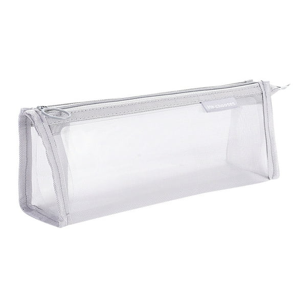 Mikilon Decor Mesh Pencil Case Large Capacity Pencil Bag with Zipper Portable Pencil Storage Pouch Minimalist Stationery Organizer Gray