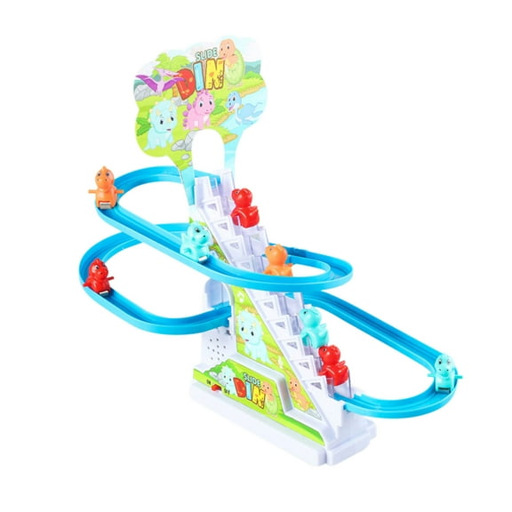 Mikilon Dinosaur Climbing Stairs Toys - Electric Dinosaur Chasing Race Track Game Set Playful Race Track Toy with Music - Christmas Birthday Gift Toys for Girls Boys 3-6 Years