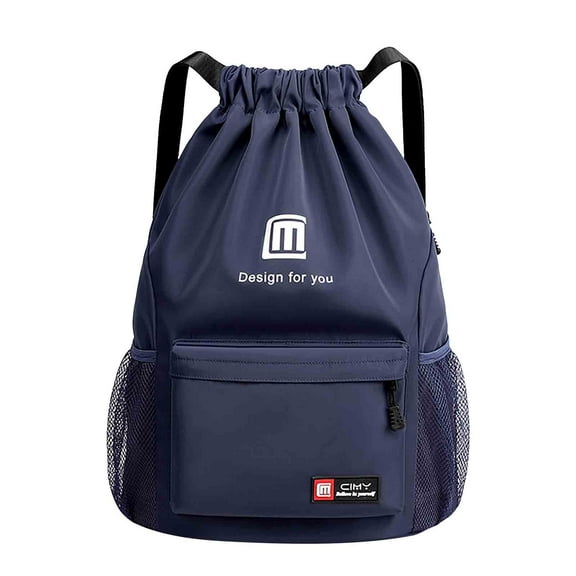 Drawstring Backpack, Large Capacity Sports Drawstring 18.5" x 13.4", Gym Backpack with Mesh Pocket for Men Women Dark Blue