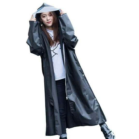 EVA Raincoat, Waterproof Rain Poncho, Reusable Unisex Long Clear Rain Wear Black L