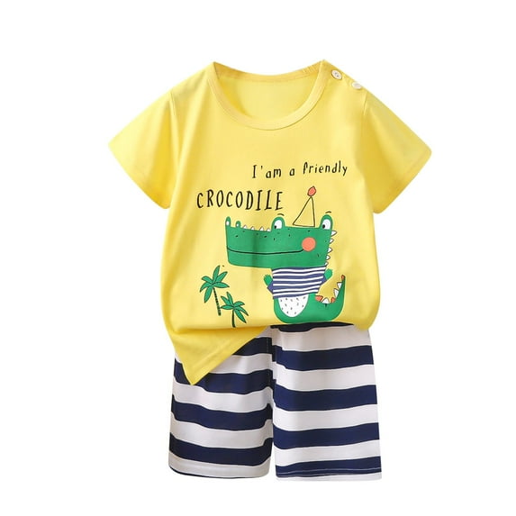 Fesfesfes Fashion Boys Casual Shorts Sets Size 6 Months-5 Years Short Sleeve Round Neck Tops Elastic Waist Pants Comfortable and Breathable Sets
