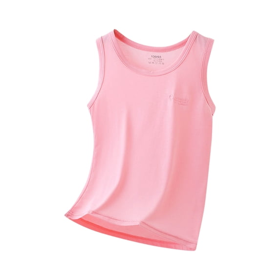 Fesfesfes Fashion Boys and Girls Summer Comfortable And Soft Students Narrow Shoulder Vests Solid Color Sleeveless Camisole Tank Tops for Unisex 1-9 Years(Watermelon Red,4 Years)