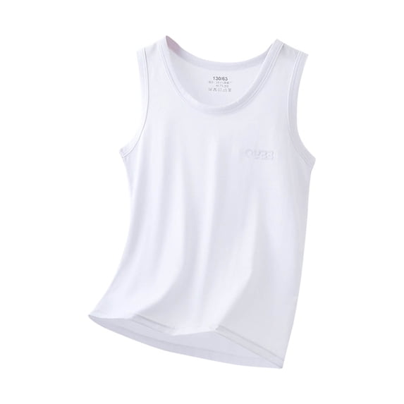 Fesfesfes Fashion Boys and Girls Summer Comfortable And Soft Students Narrow Shoulder Vests Solid Color Sleeveless Camisole Tank Tops for Unisex 1-9 Years(White,5 Years)