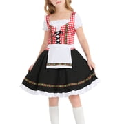 Mikilon Fashion Girls Performance Dress Size 2-10 Years Traditional Plaid Printed Ethnic Clothing Dress