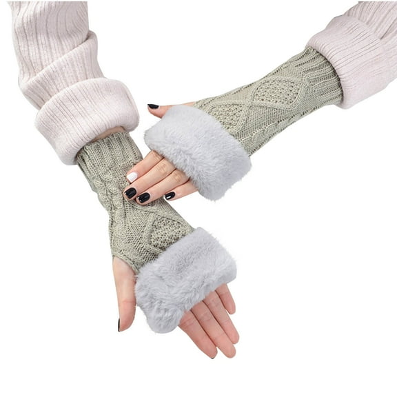 Mikilon Fashion Women Solid Color Knitted Gloves Half Finger Keep Warm Winter Gloves Patchwork Color Thermal Gloves