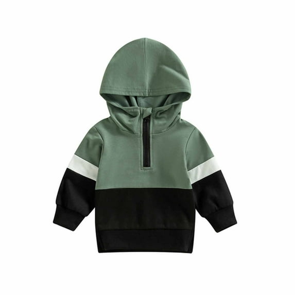 Fesfesfes Fashionable Long Sleeve Jackets for Boys Patchwork Color Hooded Tops Fall Half Zipper Sweatshirts ,Size 0 Month-2 Years