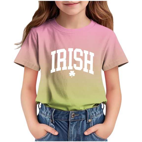 Fesfesfes Festive Kids' St. Patrick's Day Shamrock Print Tee Soft Cotton Round Neck Short Sleeve Top for Boys and Girls 3-14 Years Casual Holiday T Shirt and Everyday Wear(Pink,5 Years)