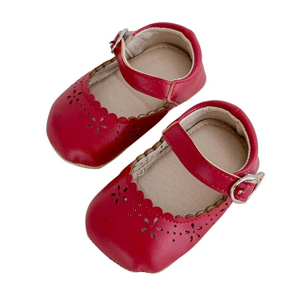 Mikilon Girl's Princess Shoes Size 5-10 Months Soft Sole Comfortable Shoes Solid Color Faux-Leather Shoes