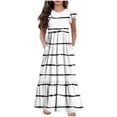 thumbnail image 1 of Mikilon Girl's Short Sleeve Striped Print Loose Casual Long Maxi Dress with Pockets 4-12 Years, 1 of 5
