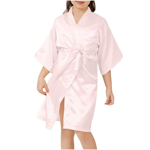 Mikilon Girl's Silky Satin Solid Color Short Robe for Wedding Birthday Party Spa for 2-14 Years Kids