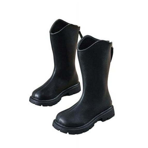 Mikilon Girls Black Snow Boots Size 3-9 Years Winter Plus Velvet and Thicken Princess Boots Comfortable Warm Shoes