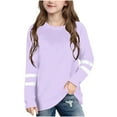 thumbnail image 1 of Fesfesfes Girls Blouse Toddler Kids Boys Spring Summer Stripe Print Graphic T-shirt 3-14 Years Fashion Cute Round Neck Print Long Sleeve Tops(Purple,5 Years), 1 of 6