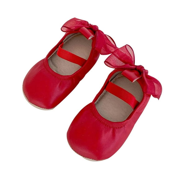 Mikilon Girls Bow Princess Shoes Size 5-10 Months Solid Color Faux-Leather Shoes Soft Sole Comfortable Shoes
