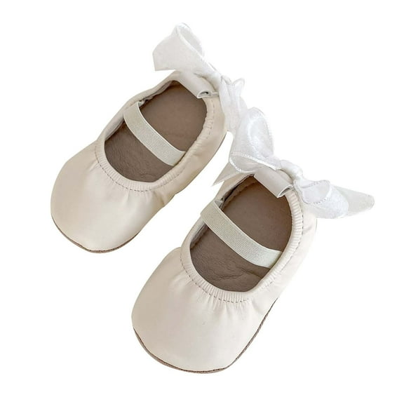 Fesfesfes Girls Bow Princess Shoes Size 5-10 Months Solid Color Faux-Leather Shoes Soft Sole Comfortable Shoes