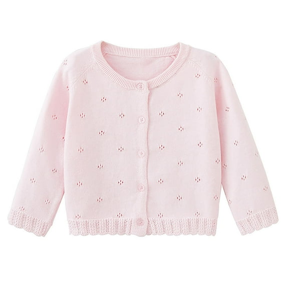 Mikilon Girls Cardigan Sweaters Size 6 Months-5 Years Comfortable Solid Color Long Sleeve Button-Up Knitted Sweaters Spring and Fall Cute Clothes