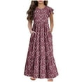 thumbnail image 1 of Mikilon Girls Casual Maxi Floral Dress Long Sleeve Holiday Dresses with Pockets for 6-12 Years, 1 of 5