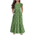 thumbnail image 1 of Mikilon Girls Casual Maxi Floral Dress Long Sleeve Holiday Dresses with Pockets for 6-12 Years, 1 of 5