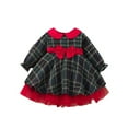 thumbnail image 1 of Fesfesfes Girls Christmas Dress Size 6 Months-4 Years Round Neck Stretchy Waist Princess Dress Long Sleeve Bow Tied Dress Casual Plaid Ruffled Clothes, 1 of 9