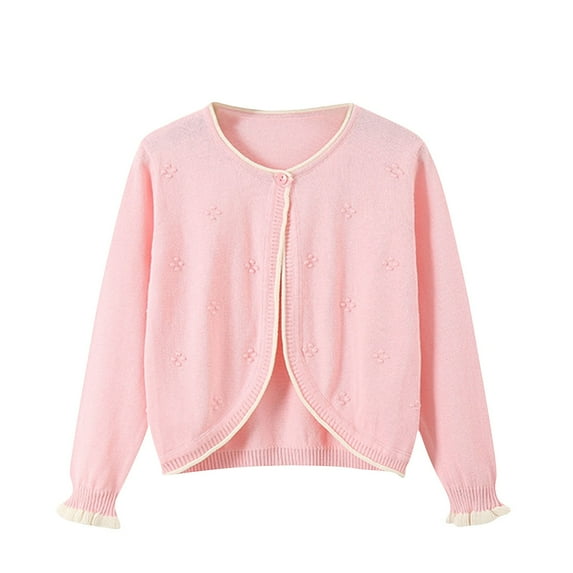 Mikilon Girls Clothes Size 3-9 Years Patchwork Color Long Sleeve Cardigan Sweaters Spring and Fall Casual Embroidered Flowers Button-Up Sweaters