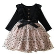 thumbnail image 1 of Mikilon Girls Fall Dress Size 1-6 Years Soft Playful Princess Dress Comfortable Adorable Round Neck Bow Tied Dress Casual Patchwork Color Ruffled Clothes, 1 of 9