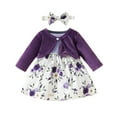 thumbnail image 1 of Fesfesfes Girls Fashion Dress Sets Size 3-18 Months Solid Color Button-Up Jackets Patchwork Color Floral Printed Dress Strechty Waist Dress with a Bow Headband, 1 of 9