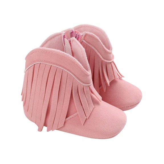 Mikilon Girls Fashion Fringe Faux-Leather Boots Size 12-24 Months Winter Plus Velvet and Thicken Boots Outdoor Versatile No Slip Boots