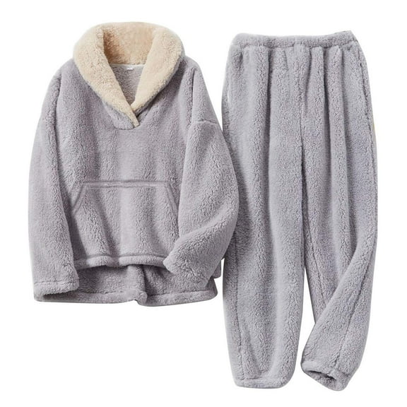 Fesfesfes Girls Fleece Pants Sets Fuzzy 2 Piece Outfits Lapel Collar Pullover Sweatshirt Set Sweatsuit 5-12Y