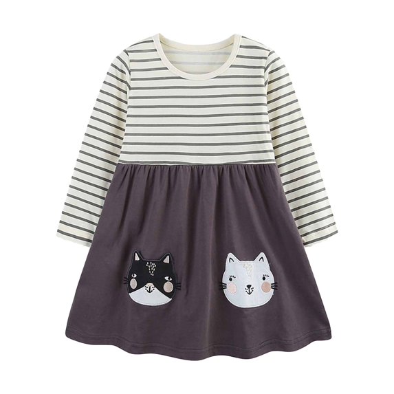 Mikilon Girls Floral Dress Size 2-7 Years Loose Round Neck Long Sleeve Dress Casual Stylish Round Neck Dress Soft Playful Adorable Clothes