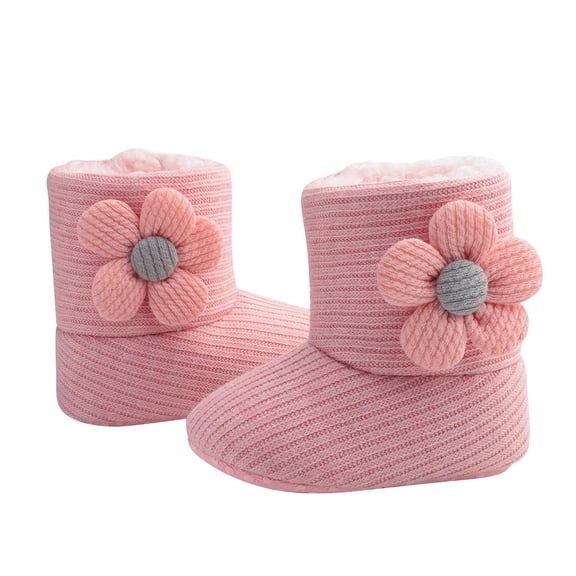 Mikilon Girls High Tube Flower Velvet Shoes Size 0-12 Months Solid Color Soft Sole Shoes Bow Thicken Warm Shoes