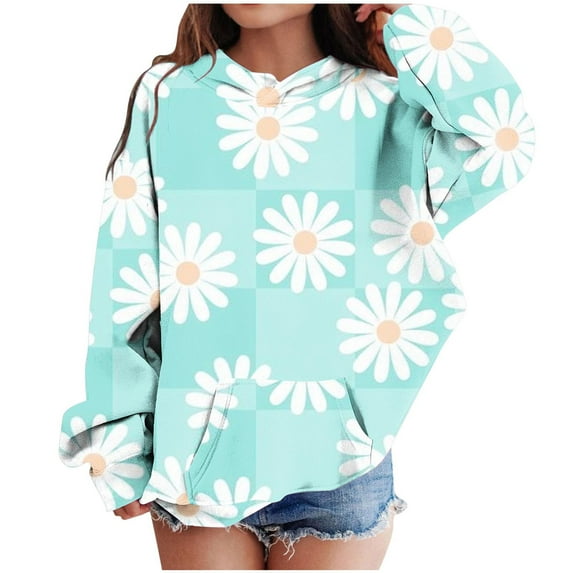 Fesfesfes Girls Hoodies Size 4-13 Solid Color Graphic Casual Pullover Sweatshirts Comfortable Long Sleeve Shirts Fall and Winter Plaid Round Neck Clothes