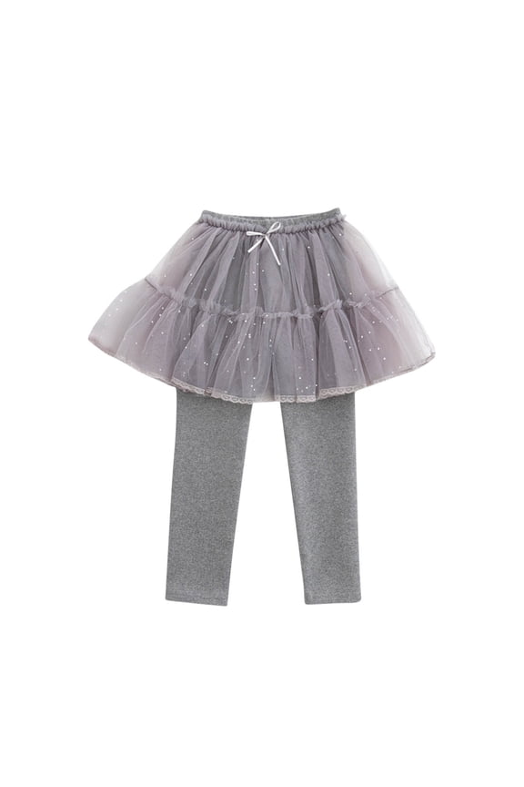 Mikilon Girls Leggings with Skirt Lace Ruffle Tutu Skirt Pants for Kids Footless Leggings 1-10 Years