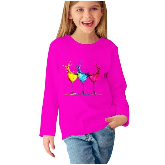 Fesfesfes Girls Long Sleeve Pullover Shirts Casual Fashion Crewneck Love Print Tops Loose Fits Plain Tunic Blouses for 3-14Years(Hot Pink,5 Years)