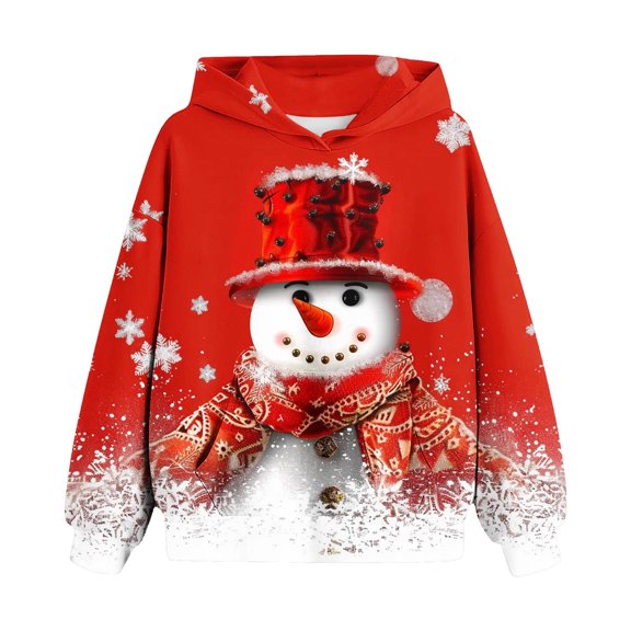 Mikilon Girls Long Sleeve Shirts Size 7-8 Fashion Round Neck Printed Pullover Sweatshirts Solid Color Graphic Chirstmas Day Clothes Fall and Winter Outfits for Kids