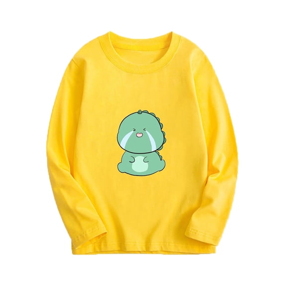 Mikilon Girls Long Sleeve Shirts Size 8-14 Solid Color Graphic Casual Sofy Undershirts Comfortable Round Neck Tops Fall and Winter Printed Tops for Kids