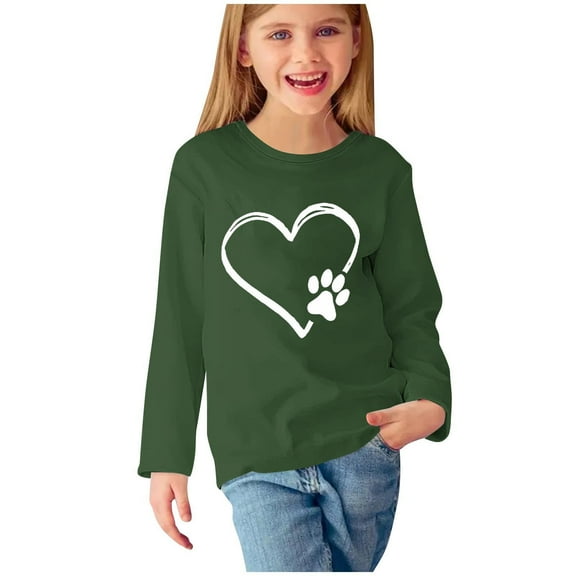 Fesfesfes Girls Long Sleeve T Shirts Fashion Crewneck Summer Tops Breathable Blouse Solid Color Fitted Clothes for Children 3-14 Years(Army Green,9 Years)