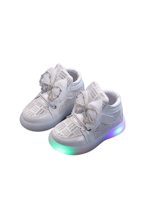 Mikilon Girls Luminous Lighting Shoes Size 6.5-11 New Bow Princess Shoes Casual High Tops Shoes