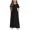 thumbnail image 1 of Mikilon Girls Maxi Dress Short Sleeve Casual Long Dresses with Pockets 6-12 Years, 1 of 6